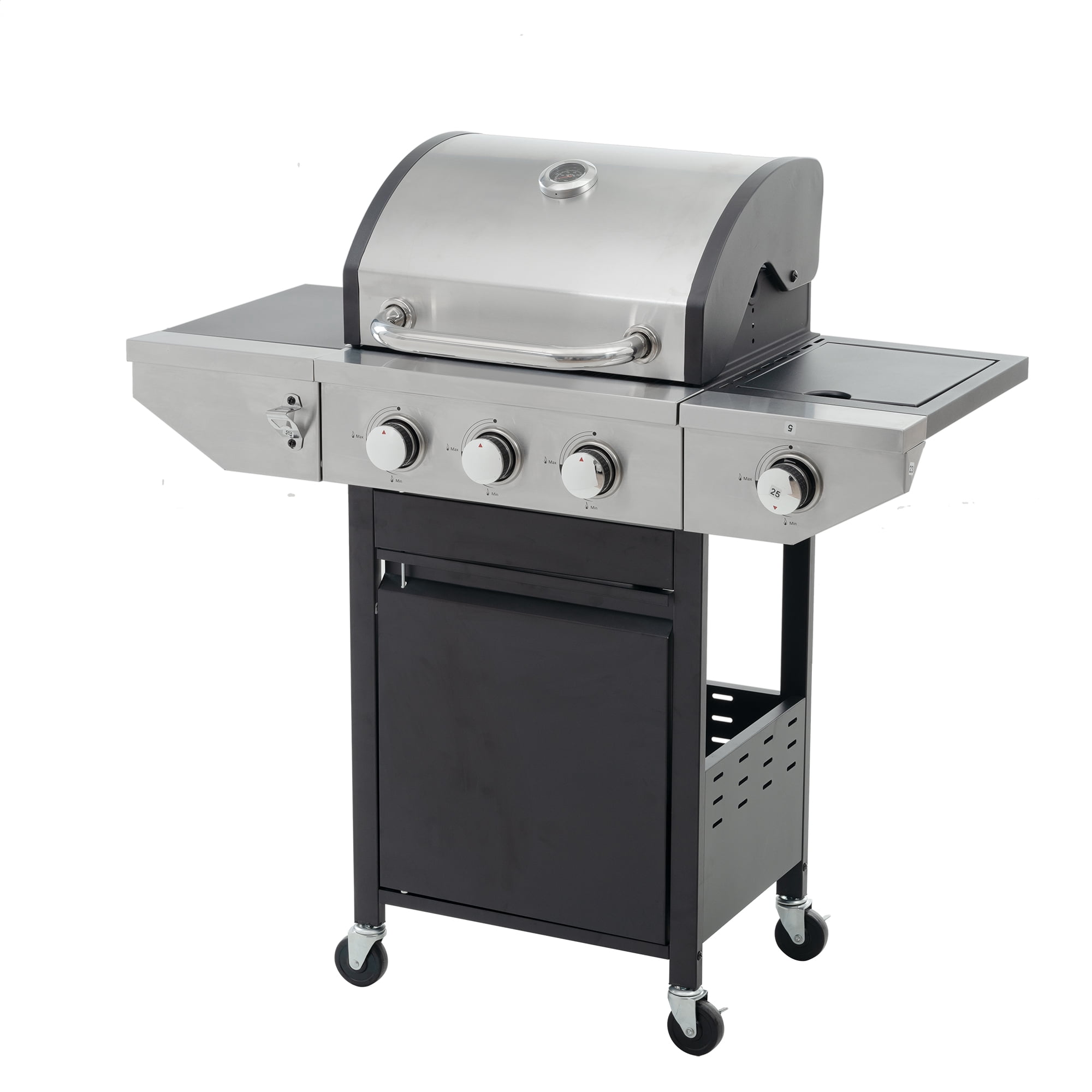 Miniyam 3 Burner Propane Gas Grill with Side Burner, 37,000 BTU, Stainless Steel
