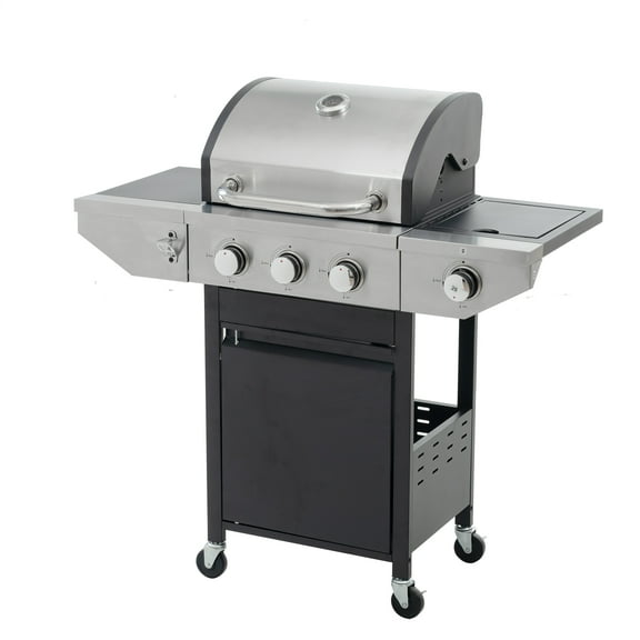 3-Burner Portable Propane Gas Grill Barbecue Grill in Stainless Steel with Side Burner, Thermometer and Wheels for BBQ