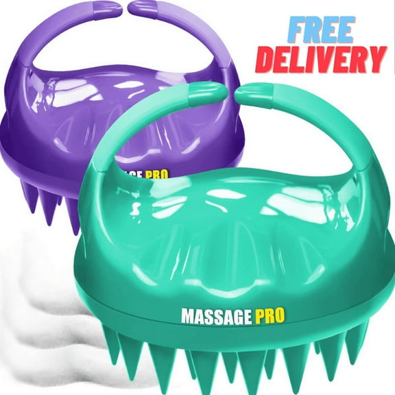 Scalp Massager, 2 Piece Scalp Brush Hair Shampoo Brush Head Scrubber [ 2020 Upgraded Version ] 100% Comfortable for All Hair Types of Curly Girls, Women, Wife, Girlfriend, Daughter, Men, Kids, Pets