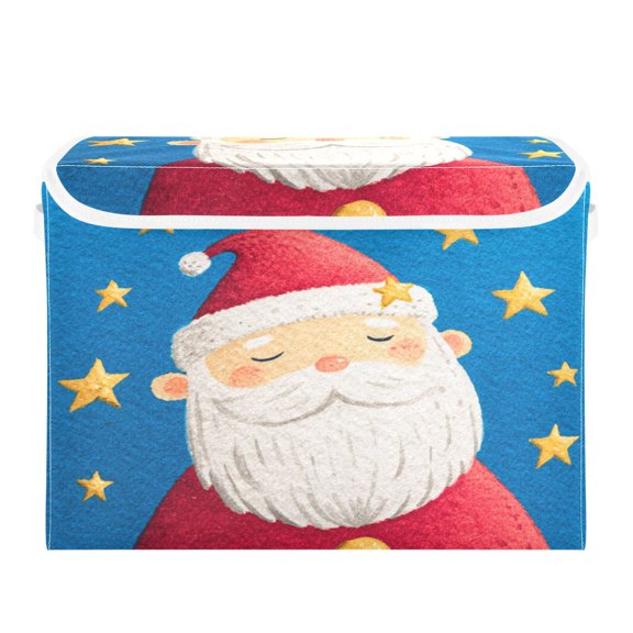 Storage Box With Lid 16.5x12.6x11.8In Foldable Stacked Household Storage Box Warm Santa Claus