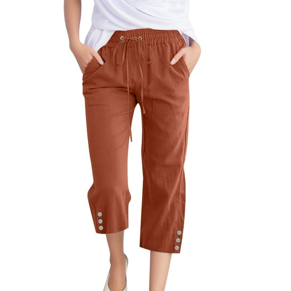 Eashery Pants for women Plus Size Cargo Pant Relaxed Fit Yoga Pants Womens Trousers (Solid Color,Brown,XXL)