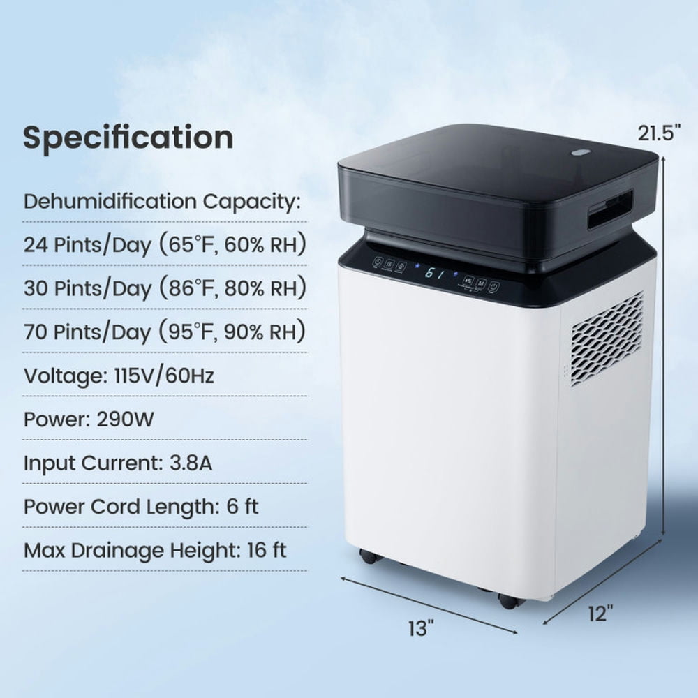 Demifill 90 Pints 6000 Sq. Ft Dehumidifier, Home Dehumidifier with Continuous and Auto Mode, Versatile Dehumidifier with 2 Dehumidification Modes for Indoor, White