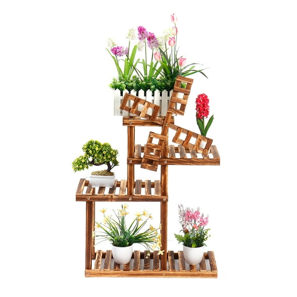 Solid Wood 4 Tier Flower Rack Plant Pots  Stand  Multi 