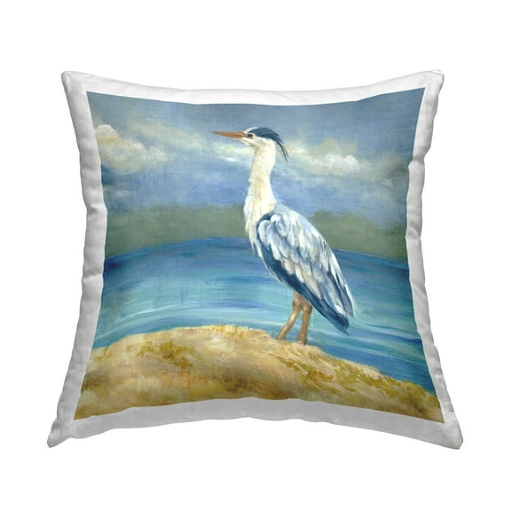 Stupell Industries Heron on Cloudy Beach Decorative Printed Throw Pillow Design by Lanie Loreth.