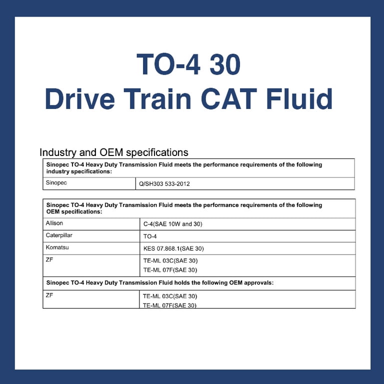 Sinopec TO-4 30 Drive Train CAT Fluid, 4.75 Gallon Pail, Yellow