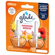 Glade PlugIns Scented Oil 2 Refills, Air Freshener, Hawaiian Breeze, Essential Oil Infused Wall Plug In, 1.34 FL oz, Pack of 2