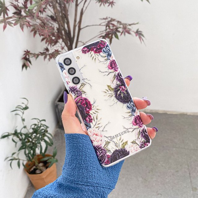 Bonita funda de teléfono con flores, funda suave transparente para Samsung Galaxy S21 FE S21 plus S22 Ultra A22 A32 A52 A72 A82 A53 A73 A71 A51 Note 20 zhangyuxiang LED