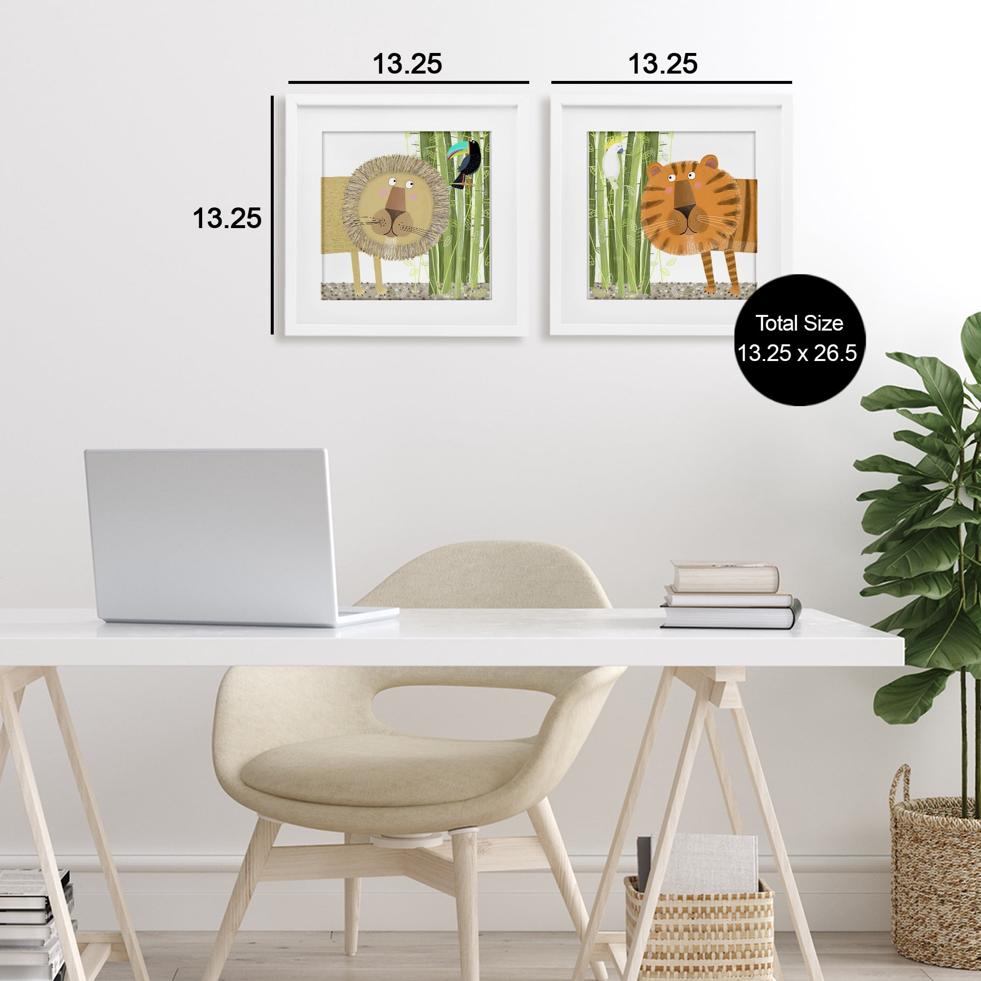 Stupell Industries Bamboo Trees & Animals 2 Piece White Framed Print Under Glass Set, design by Carla Daly
