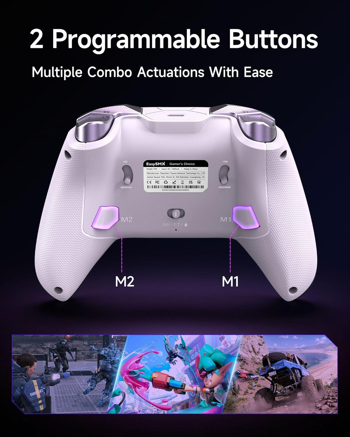EasySMX D10 Wireless Bluetooth Controller, Pro PC Gamepad with TMR Joystick, Dual-Mode Triggers, Mechanical Buttons and RGB Lighting, Compatible with PC/Switch/Android/iOS