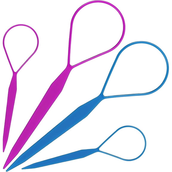 Leshare 2 Pairs Topsy Hair Tail Tools, Hair Braid Accessories Ponytail Maker, French Braid Tool Loop for Hair Styling, 4Pcs, 2Colors