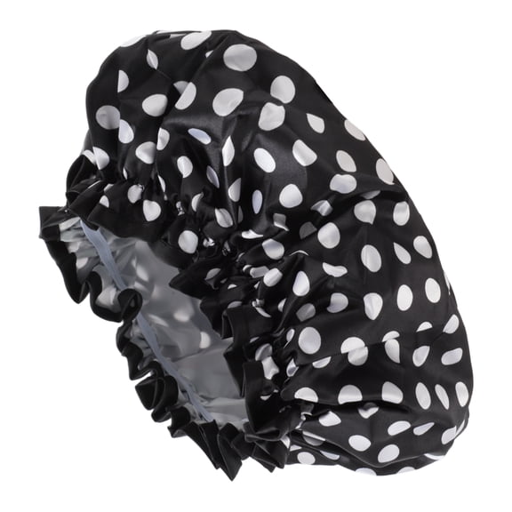 Unique Bargains Double Layer Dots Shower Cap Black White 1 Pc