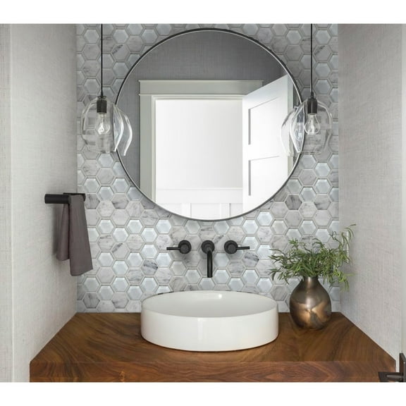 Apollo Tile 5 pack 11.8-in x 12-in Gray Hexagon Glass and Marble Polished Mosaic Floor and Wall Tile (4.92 Sq ft/case)