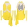 thumbnail image 3 of YiZYiF Girls Shiny Rhinestones Mesh Lyrical Dance Ballet Leotard with Gloves Figure Skating Dress Yellow 8, 3 of 4