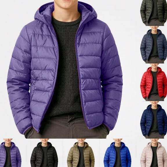 HAOTAGS Teen Boys Hooded Puffer Coat (9-17) Lightweight Warm Quilted Jacket Purple Size 11