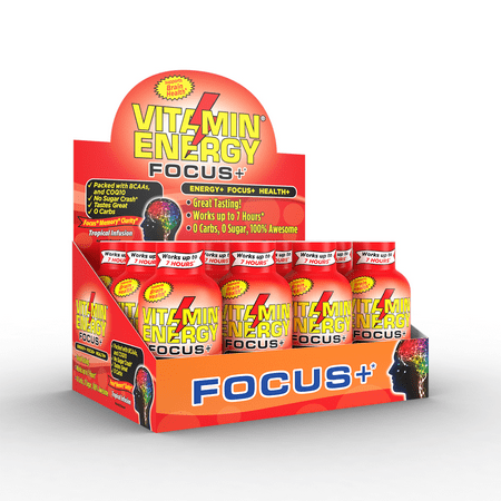 (12 Pack) Vitamin Energy Focus+ Shots  Energy Lasts up to 7+ Hours*  Packed with BCAAs & COQ10  Keto Drink Friendly 0 Carb, 0 Sugar