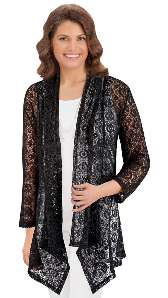 Bigbolo - Collections Etc Women's Open Front Cascade Lace Cardigan ...