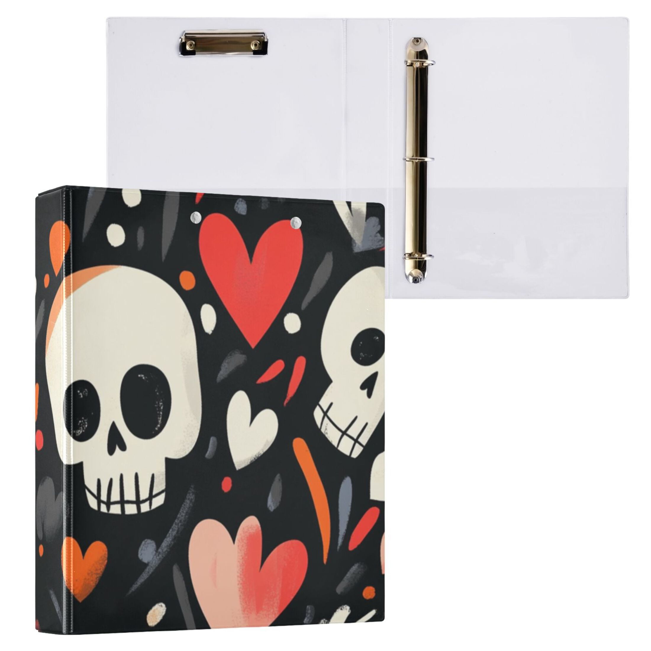 Skulls and Hearts 3 Ring Binders 1.5 inch Hardcover File Folders with Interior Pockets A4 Size Organizer for School Office Hospital