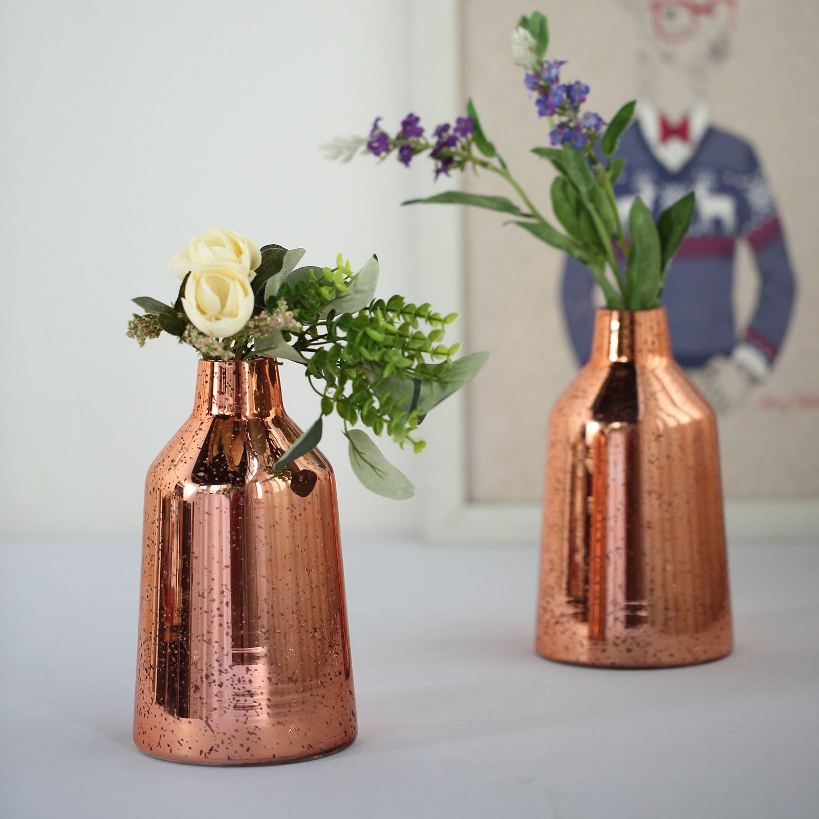 Efavormart 2 Pack 9" Rose Gold Mercury Glass Vases Vessel Shaped Glass