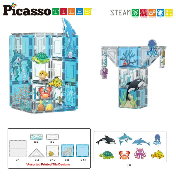 Juego de bloques de construcción magnéticos PicassoTiles para acuario con 8 figuras