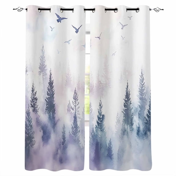 Forest Mountain Blackout Curtains 84 Inches Long for Bedroom, Nature Tree Scenery Sky Birds Thermal Insulated Room Darkening Black Out Window Curtain Panels Grommet Drapes for Living Room