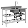 thumbnail image 2 of Stainless Steel Sink 2 Compartment W/ Faucet Commercial Kitchen Sink Floor Standing, 2 of 12