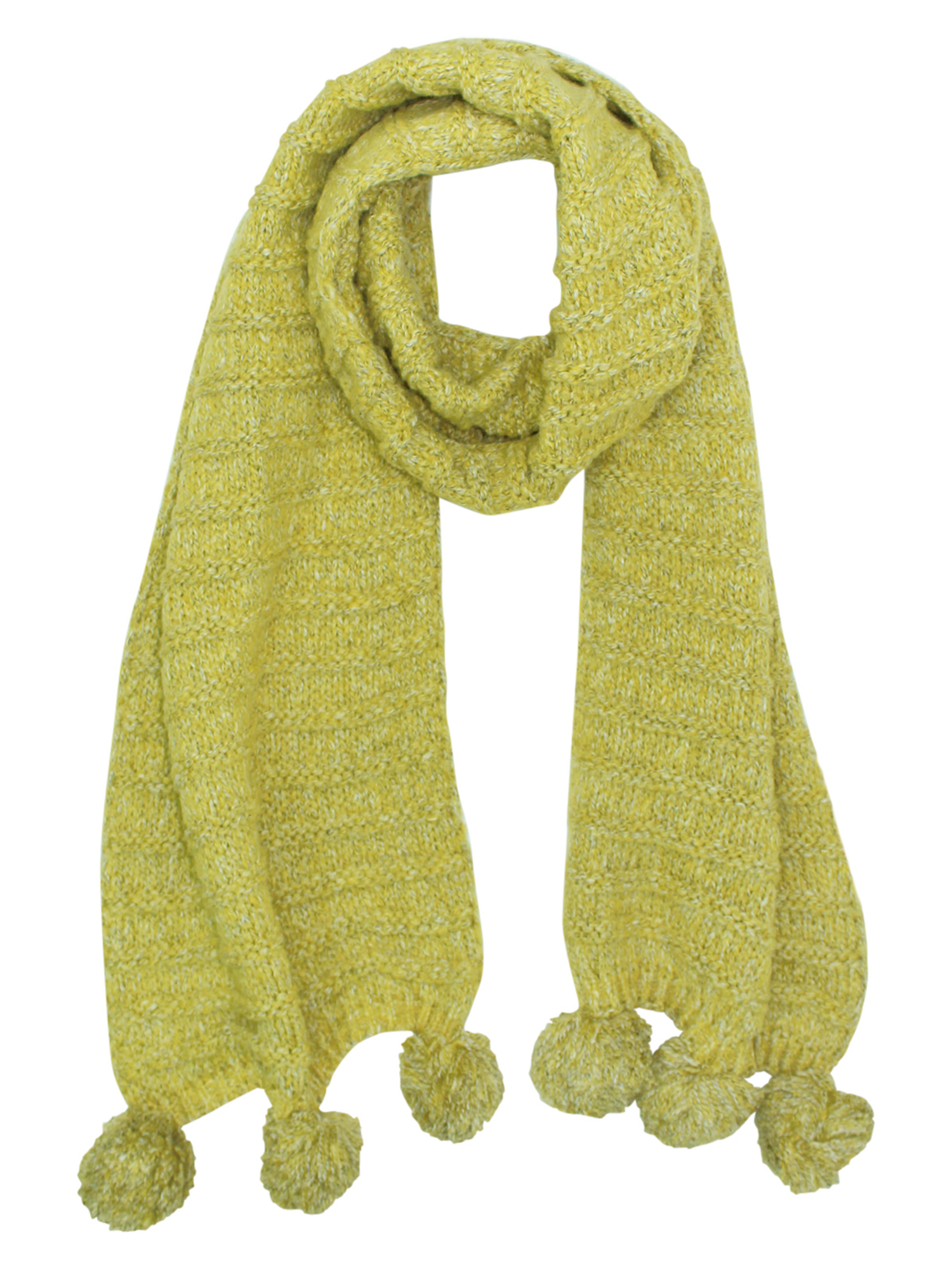 Ribbed Knit Scarf With Pom Poms 