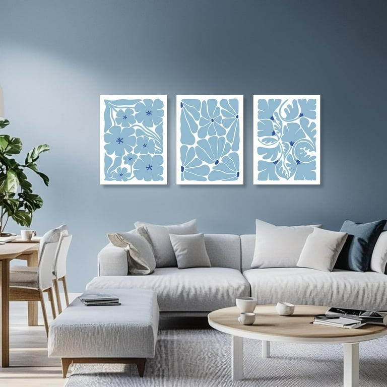 Hieng Boho Light Blue Floral Plant Wall Art, Trendy Abstract