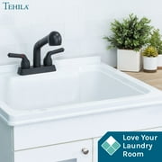 Utility Sink Dual-Handle Universal ABS Plastic Pull-Out Faucet in Black