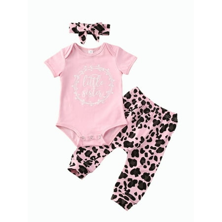 

jaweiw Sister Matching Outfits Set Short Sleeve T-Shirt/Romper + Leopard Printed Long Pants + Bowknot Headband
