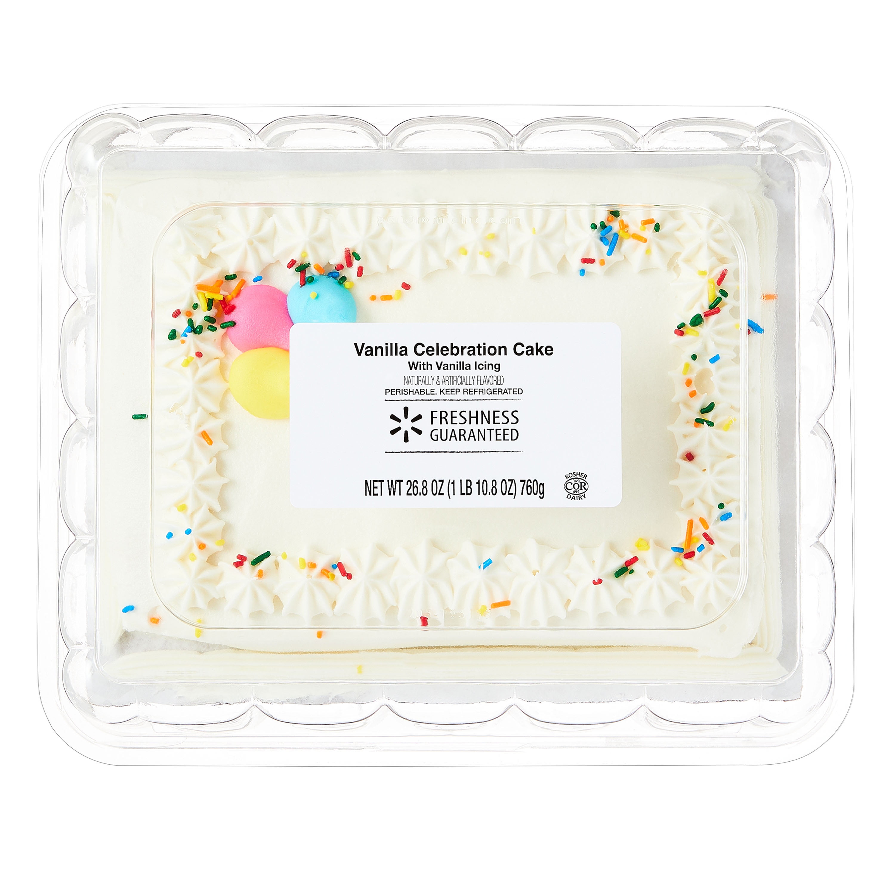 Freshness Guaranteed Celebration Vanilla Cake, Vanilla Icing, 26.8 oz, Refrigerated