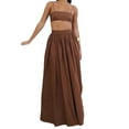 thumbnail image 2 of Women'S 2-Piece Set Sleeveless Strappy Tank A-Line Maxi Skirts Casual Pleated Beach Boho Maxi Skirt with Pocket Brown S, 2 of 9