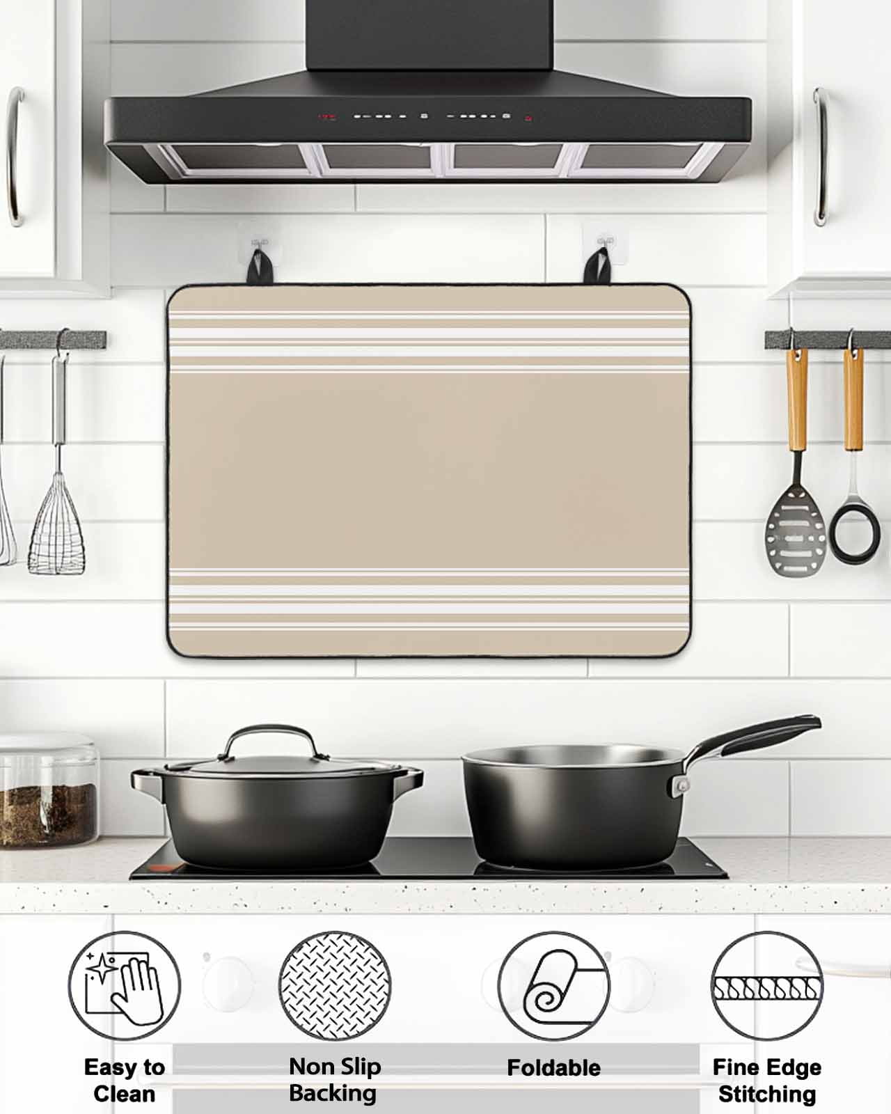 Stove Top Covers for Electric Stove,Beige Striped Glass Stovetop Cover Protector,Farmhouse Luxurious White Stripes Modern Abstract Art Cooktop Protector Oven Mat for Kitchen Countertop 28.5"x20.5"
