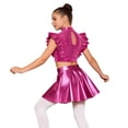 thumbnail image 2 of SiiRoh Girls Modern Jazz Latin Ballet Dance Outfits Sparkly Rhinestone Mock Neck Crop Top with Metallic Skirt Hot Pink 14, 2 of 7
