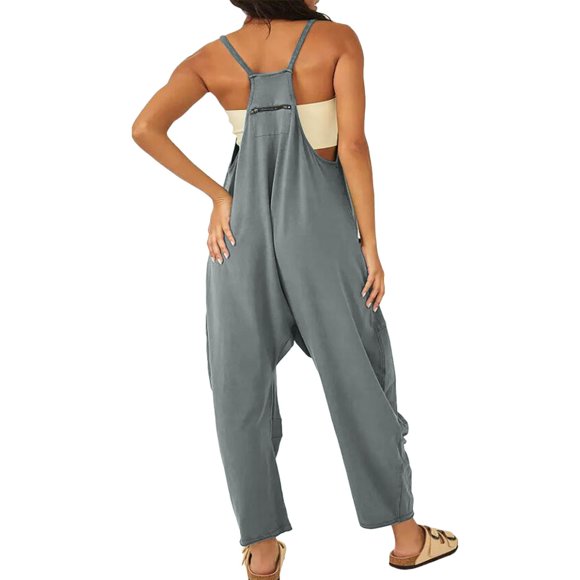 HBFAGFB Rompers for Women Casual Sleeveless Jumpsuits V Neck Overalls Long Pants Daily Wear Grey Size L