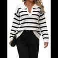 thumbnail image 1 of Suéter de Rayas para Mujer, Moderno Jersey de Punto con Cuello en V y Larga, Jersey Holgado, Prendas de Punto. L, 1 of 9