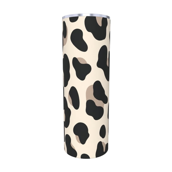 20oz Leopard Print Travel Tumbler with Handle and Straw Lid Neutral Animal Pattern Insulated Car Coffee Cup Gift for Women with Straw