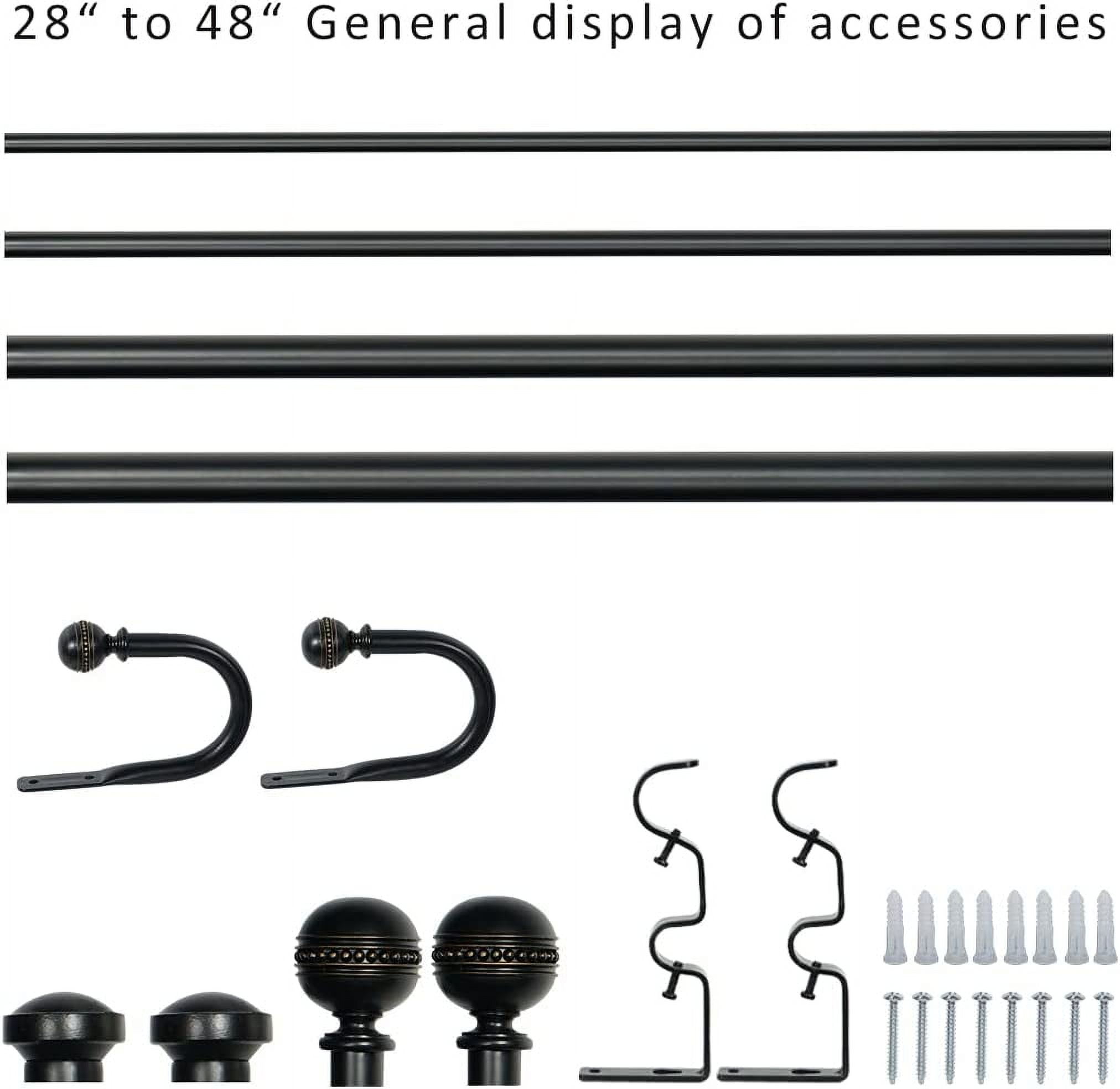 eTeckram 1" Double Curtain Rod with Sable Finials and holdbacks (28‘’-48‘’, Black gold)