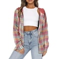 thumbnail image 1 of Abrigo casual para mujer Camisa de manga larga Sudadera con capucha con estampado a cuadros para otoño e invierno Rojo M, 1 of 5
