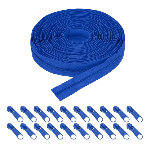 Cinta de cremallera de bobina de nylon de 10 yardas de Uxcell de 1.2" #5 con 20 deslizadores de cremallera, Azul