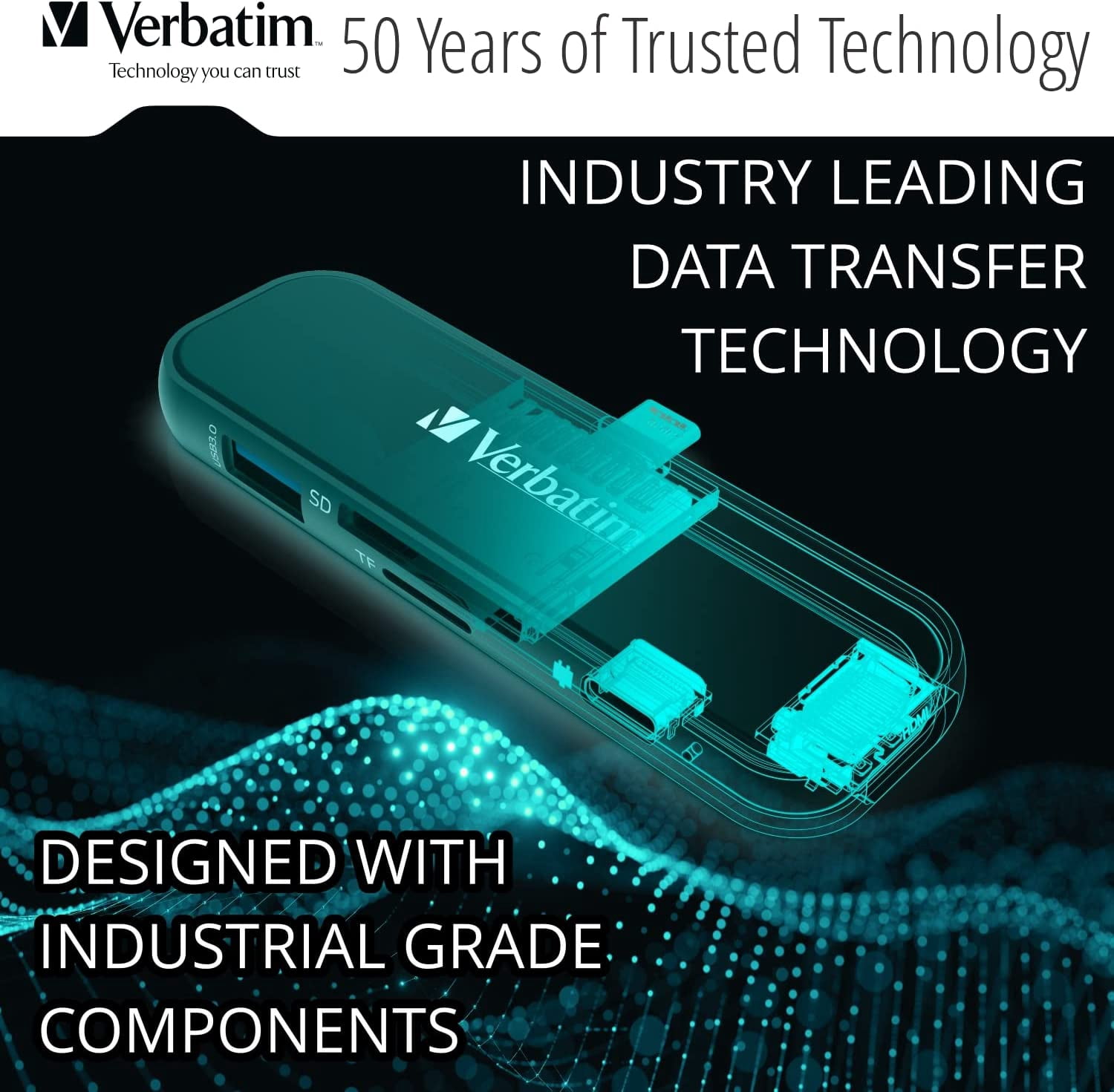 Verbatim 6-in-1 USB-C Hub Adapter with 100W Power Delivery, USB 3.0, SD Card Reader, Audio Port