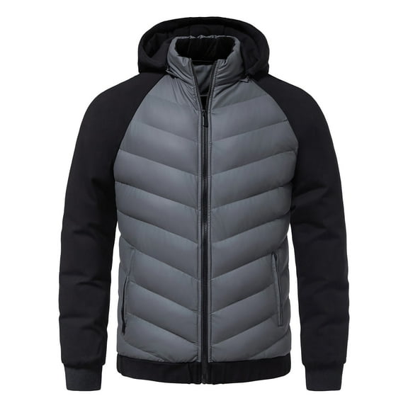 Mens Puffer Jacket Active Fleece Quilted Puffer Jacket Hooded Winter Coat Raglan Sleeve Zip Up Thermal Warm Outerwear with Zipper Pockets