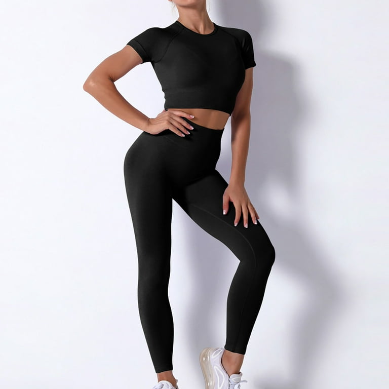 Women's Workout Sets 2 Piece Cropped Solid Color Clothing Suit Dark Grey  Black Spandex Yoga Fitness Gym Workout Tummy Control Butt Lift Breathable  Sho