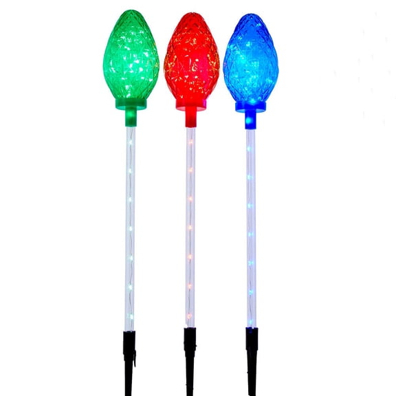 Kurt S. Adler Multi-Color LED Faceted C9 Yard Stakes, 3 Piece Set Lights, 27.2-Inch
