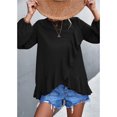 thumbnail image 3 of Top con dobladillo con volantes para mujer, cuello redondo, suave, agradable para la piel, moda, manga larga, para viajes de trabajo, negro L, 3 of 8