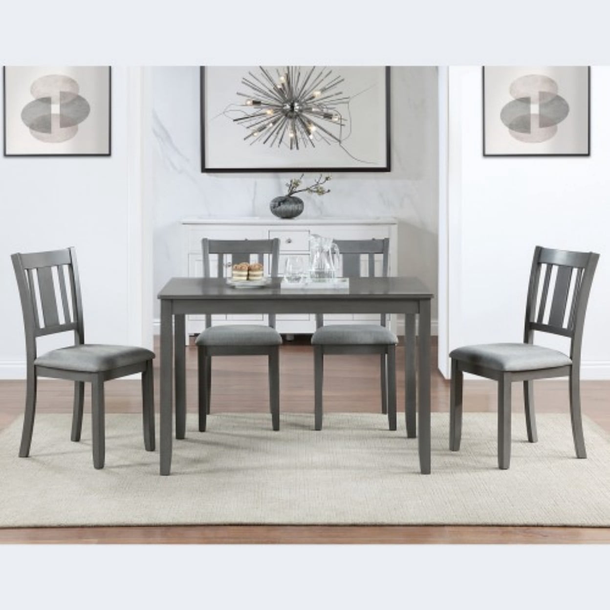 45.5" Rectangular Wood Dining Table for 4, Modern Farmhouse Kitchen Table, Solid Wood Legs, MDF & Birch Veneer Dining Desk for Small Spaces, Gray