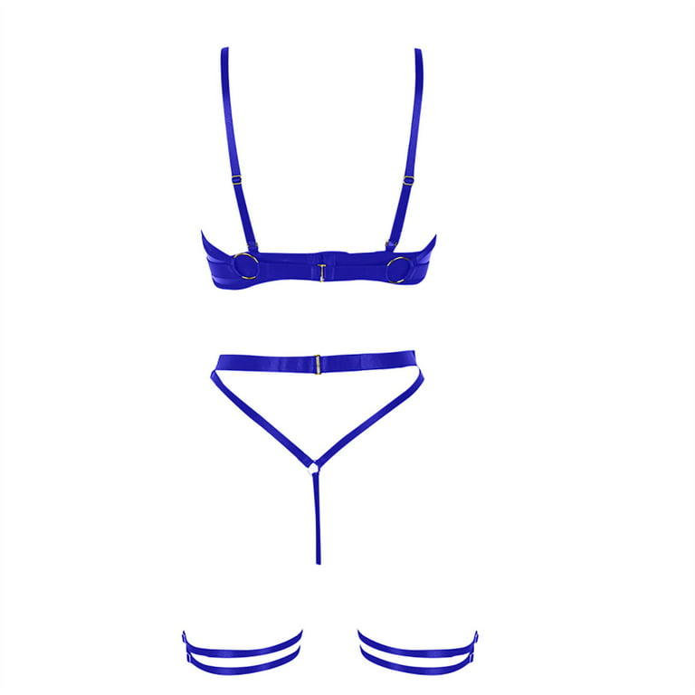 HAPIMO Women's Three Piece Underwear Tops+Briefs+Belt Suit Sale Elegant  Pajamas Summer Lace Sleeveless Bralette Bra Gold Chain Button Drawstring