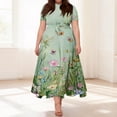 thumbnail image 2 of LWavelet Women's Plus Size Floral Maxi Dress Short Sleeve Tie Waist Casual Boho Flowy Dress with Pockets Light Green 5XL, 2 of 7