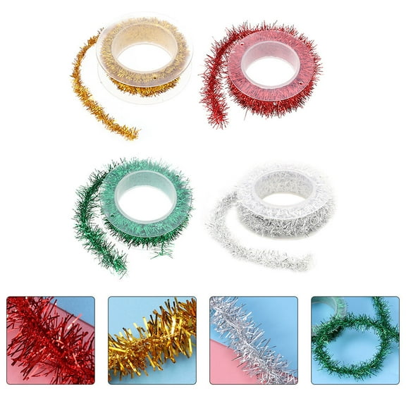 AURARMLET 4-Pack Metallic Glitter Curling Ribbons Christmas Tinsel for Holiday Party Decorations and Wrapping