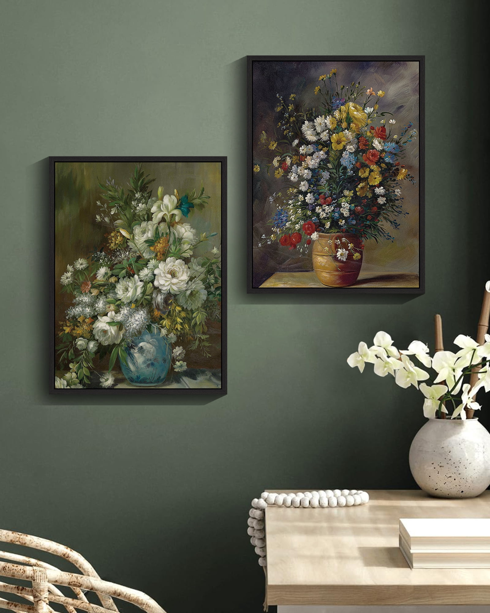 Vintage Flower Framed Wall Art 11x14in2pcs Framed Black Modern Farmhouse Kitchen Bathroom Office Decor Retro Floral Classic Wall Prints