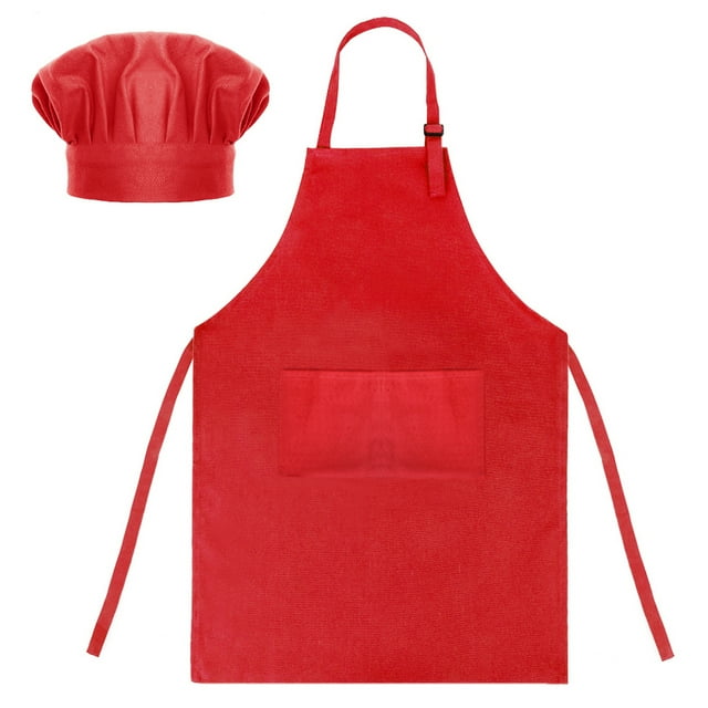 TOPTIE Ensemble Tablier Ajustable en Toile de Coton pour Adultes avec Toque de Chef pour Hommes et Femmes